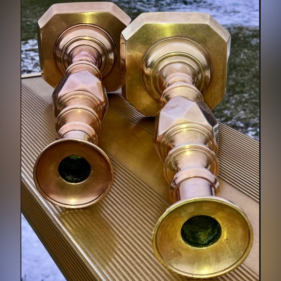 Set of 2 Solid Brass KING OF DIAMONDS Jubilee Candle Holders - Picture 5 of 8